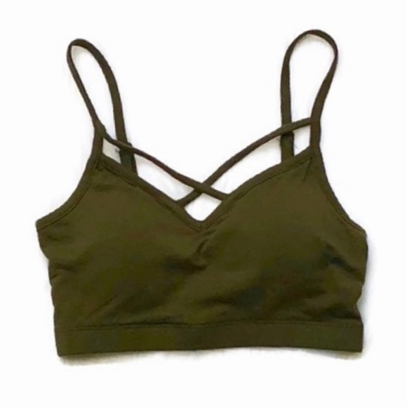 LAST ONE NWOT Olive Strappy Criss Cross Caged Bra Crop Top - Picture 2 of 7